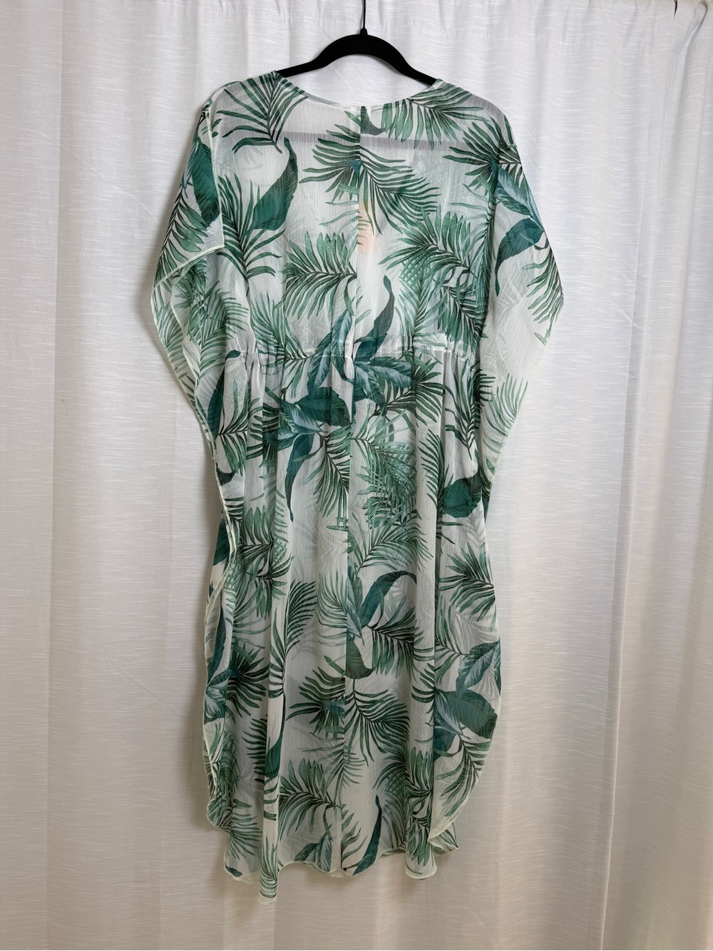 Kona Sol White Green Tropical Palm Print Maxi Cover Up Dress | Size S NWT - Picture 9 of 15